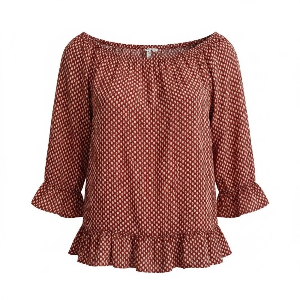 Grande & Greene Blouse Large Boho Peasant Off Shoulder Salmon Cottage